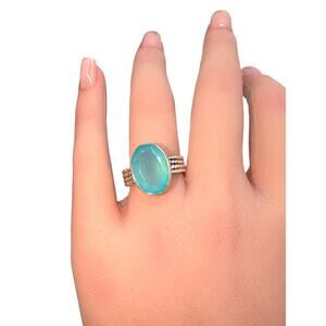 Aqua Chalcedony 925 Sterling Silver Four Twisted Strand Band Ring Size 7.75